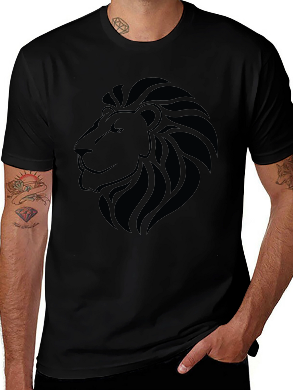 Lion Graphic Black T-Shirt - Stylish Animal Tee