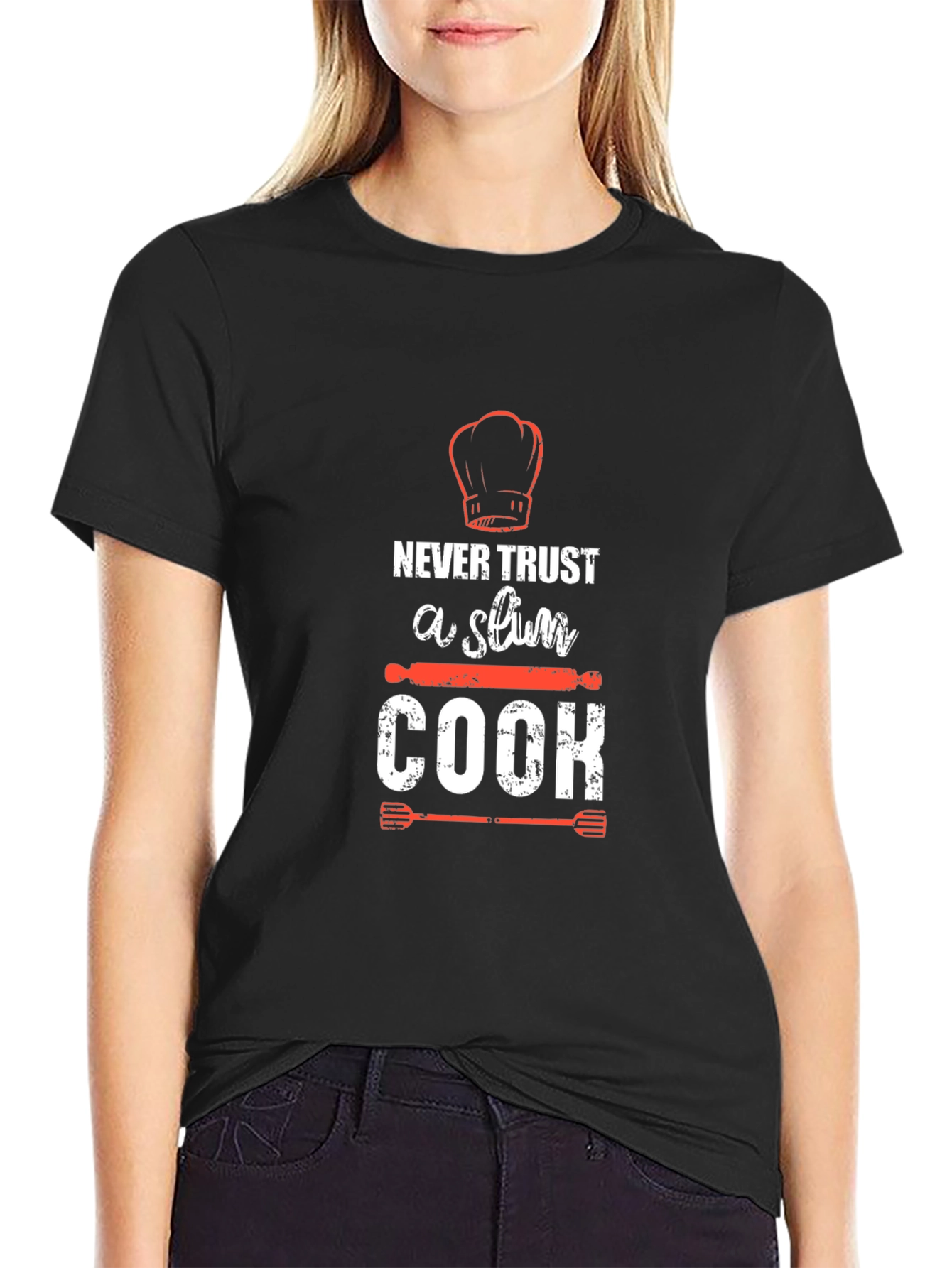 Funny Chef T-Shirt - Never Trust a Slim Cook