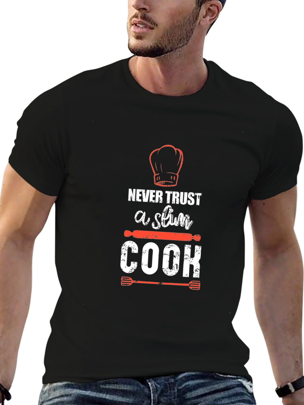 Funny Chef T-Shirt - Never Trust a Slim Cook
