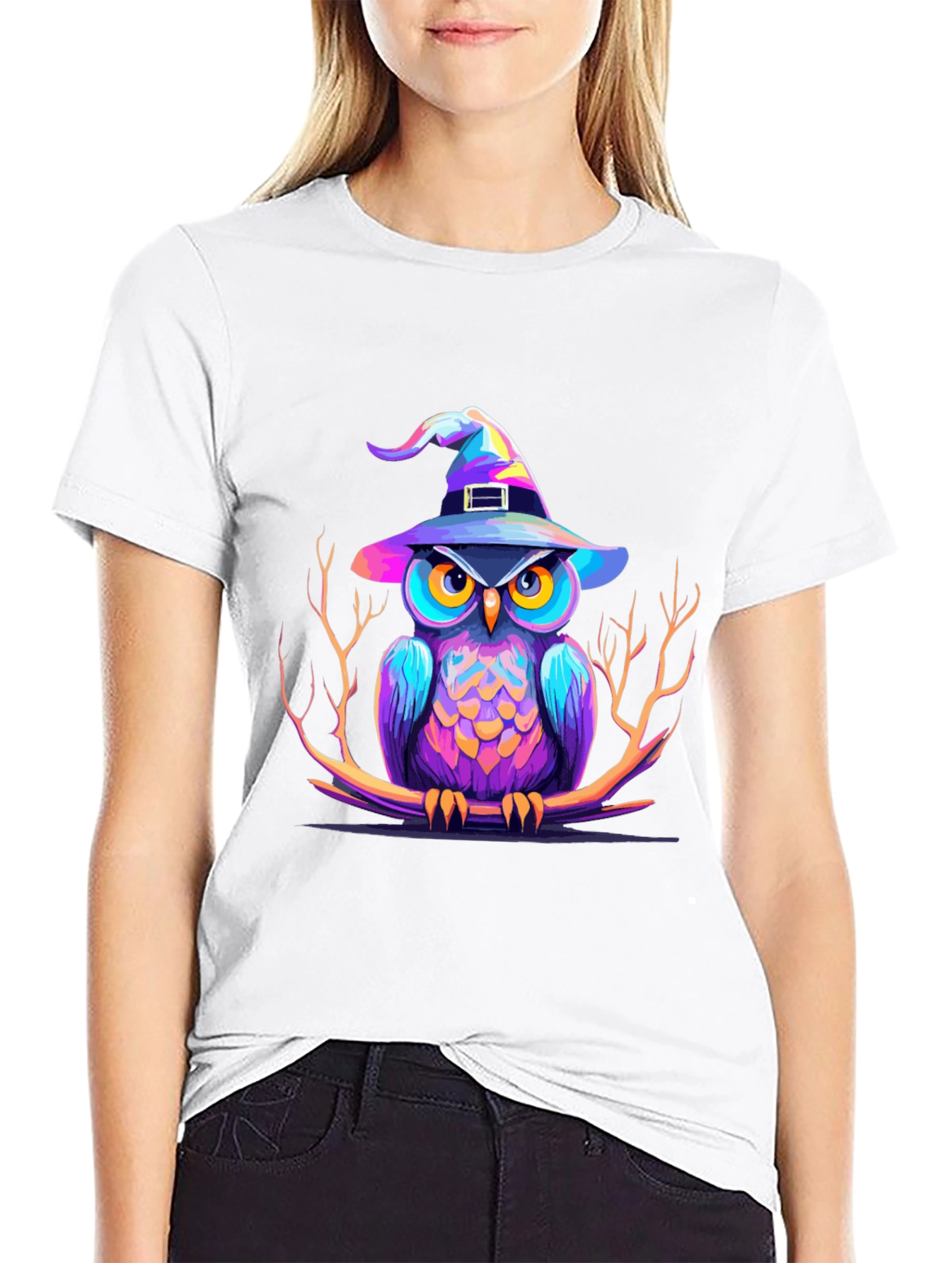 Whimsical Owl Witch Halloween T-Shirt
