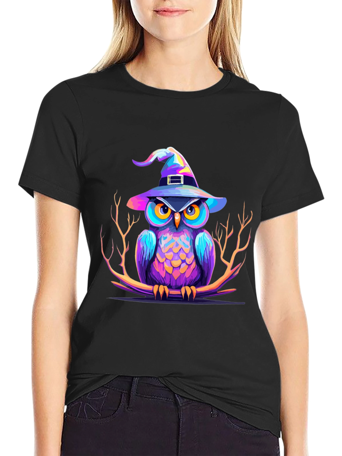 Whimsical Owl Witch Halloween T-Shirt