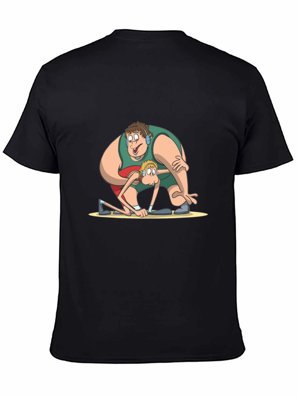 Funny Cartoon Wrestlers Black T-Shirt