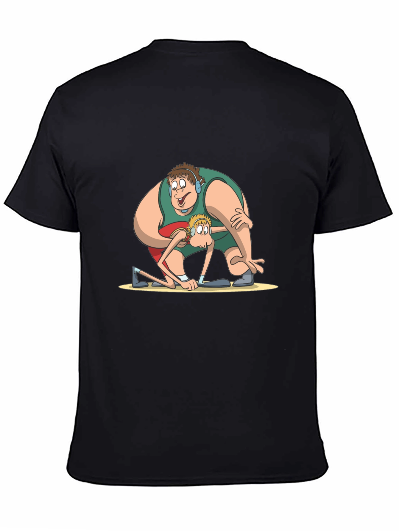 Funny Cartoon Wrestlers Black T-Shirt