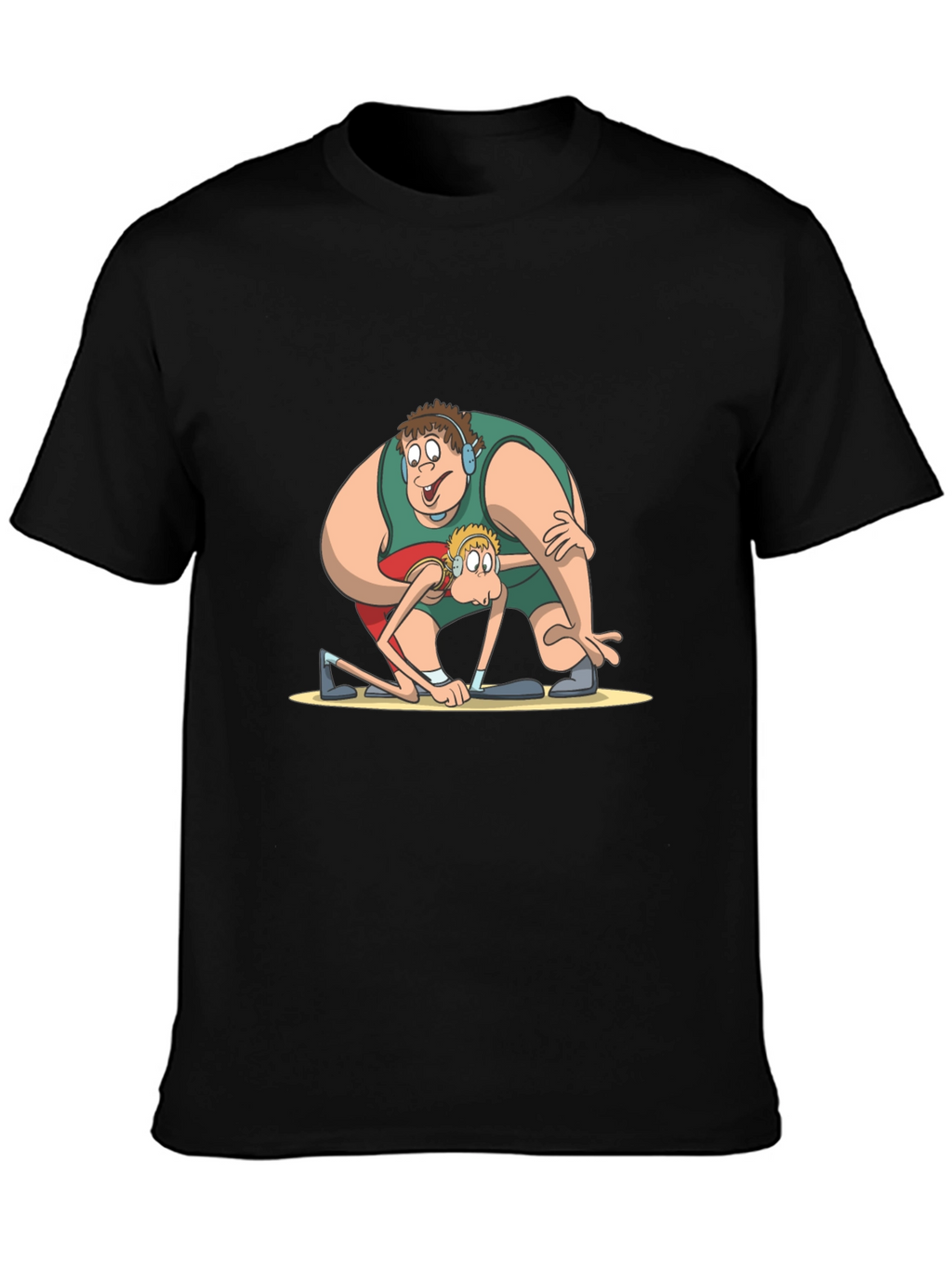 Funny Cartoon Wrestlers Black T-Shirt
