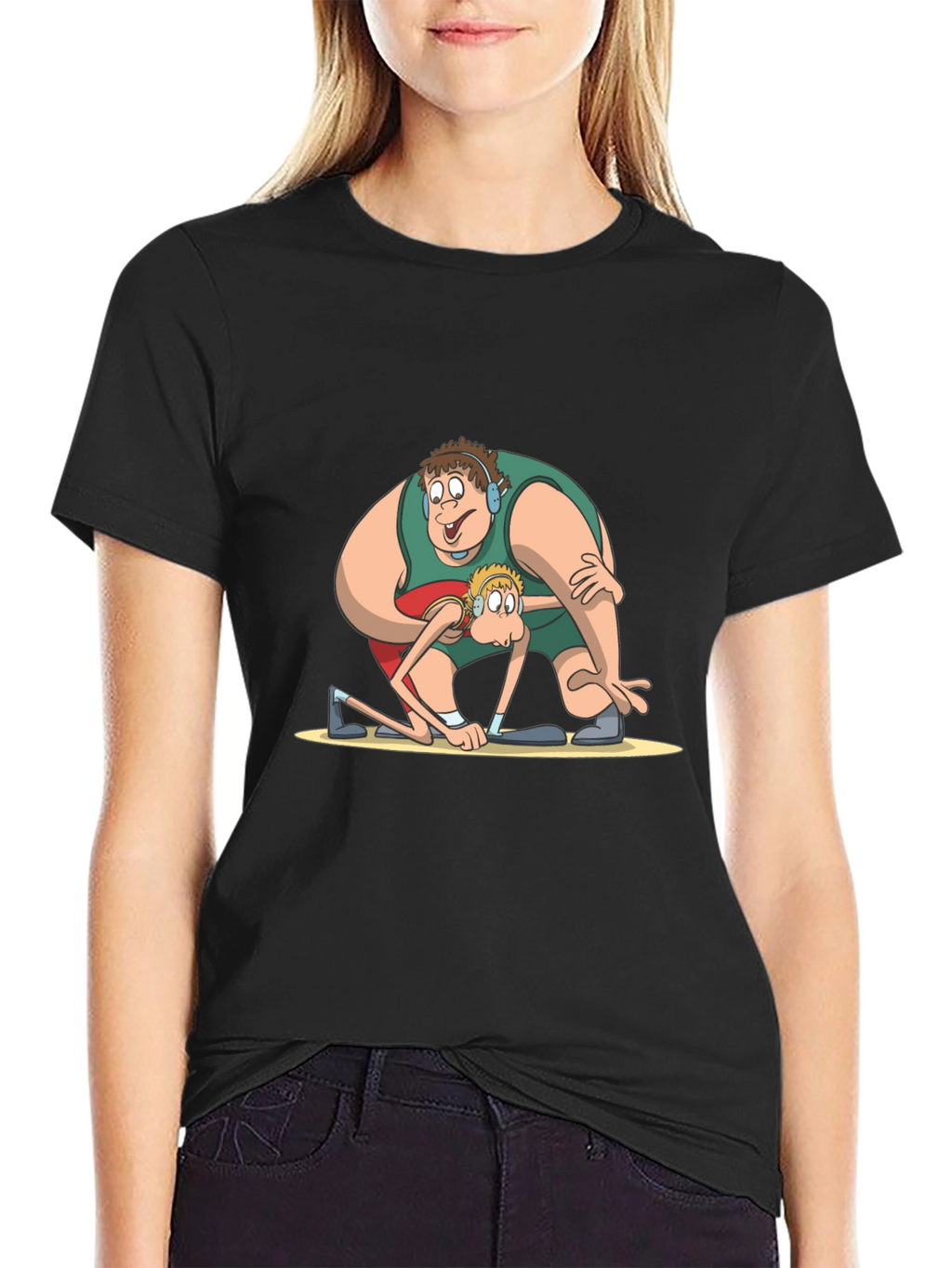 Funny Cartoon Wrestlers Black T-Shirt