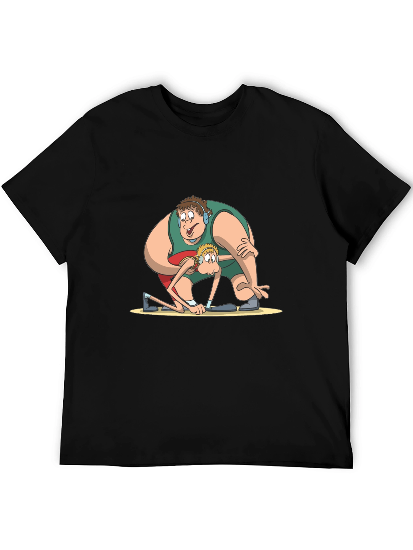 Funny Cartoon Wrestlers Black T-Shirt