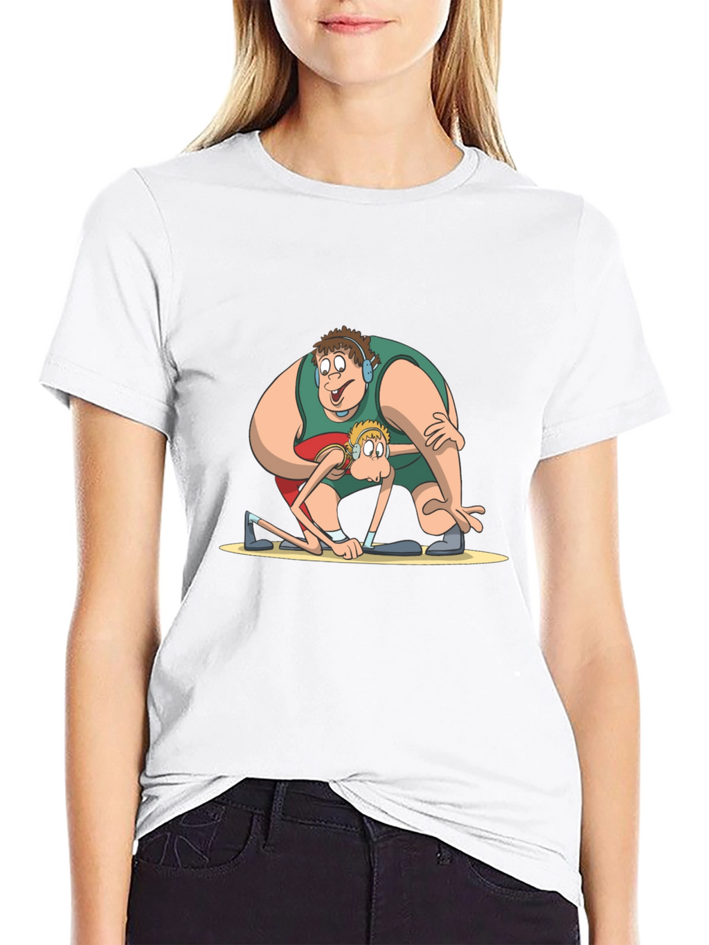 Funny Cartoon Wrestlers Black T-Shirt