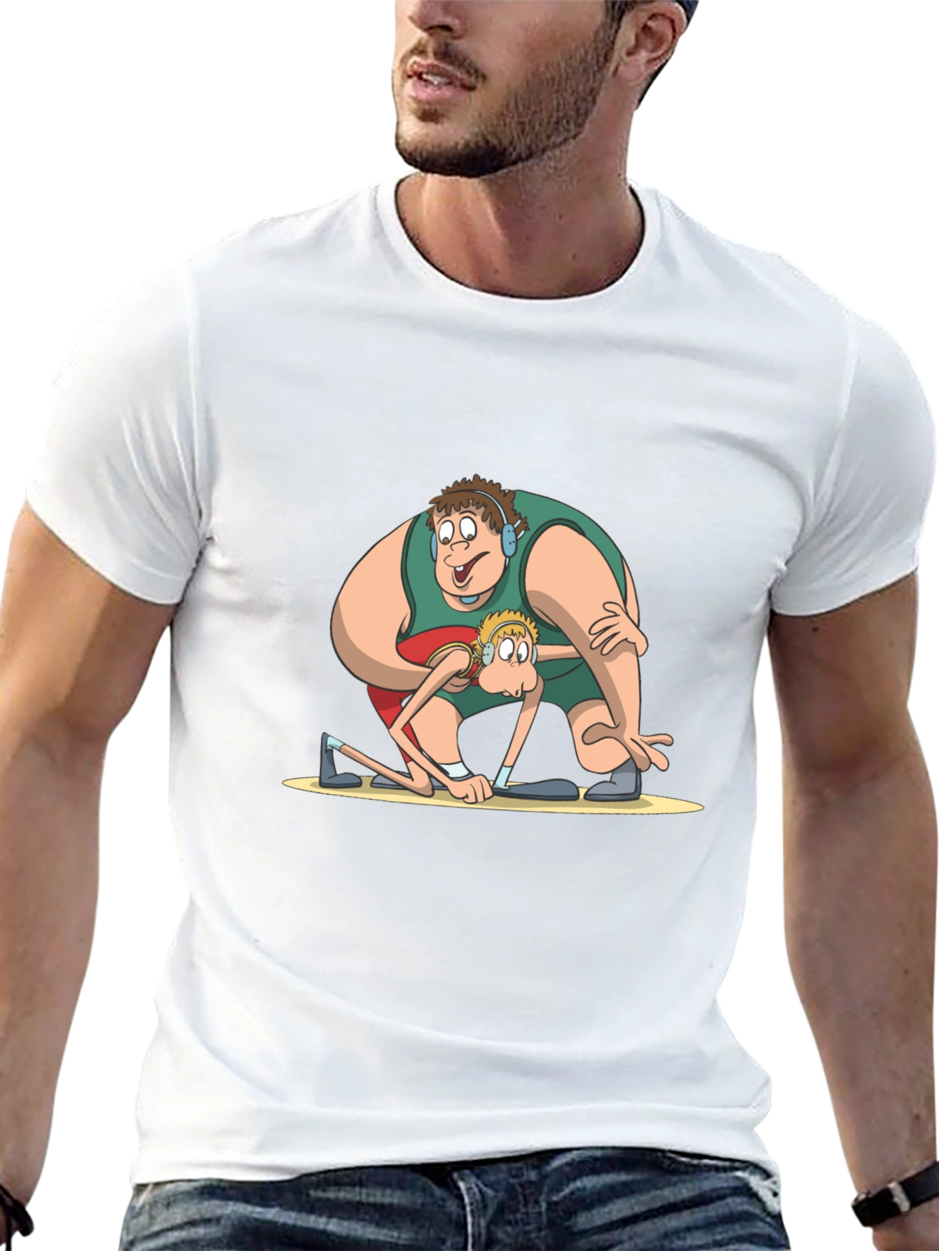Funny Cartoon Wrestlers Black T-Shirt