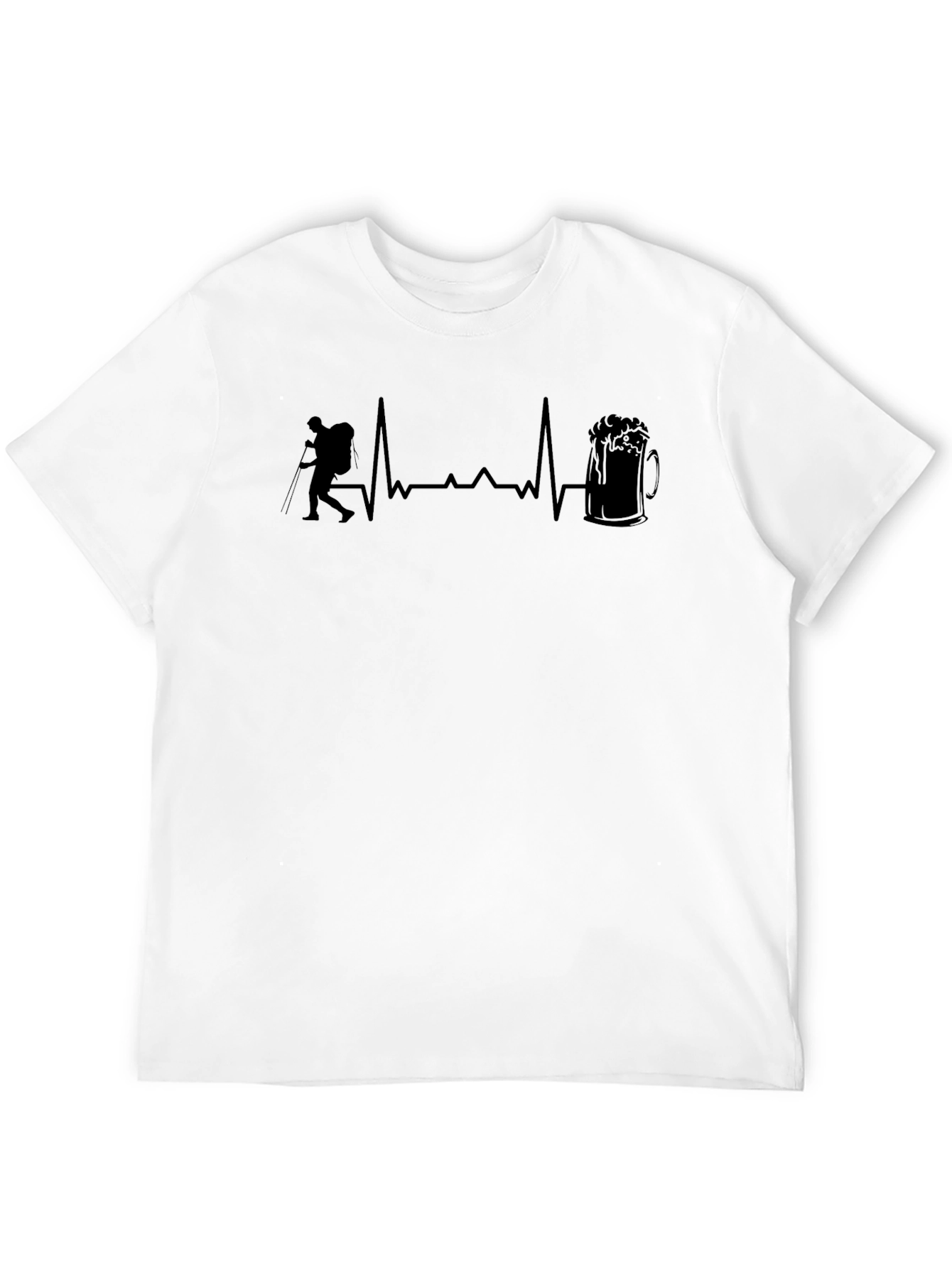 Hiking Heartbeat Beer Lover Black T-Shirt