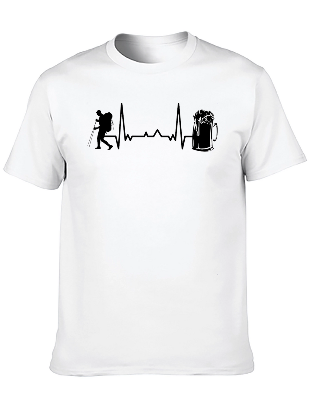 Hiking Heartbeat Beer Lover Black T-Shirt