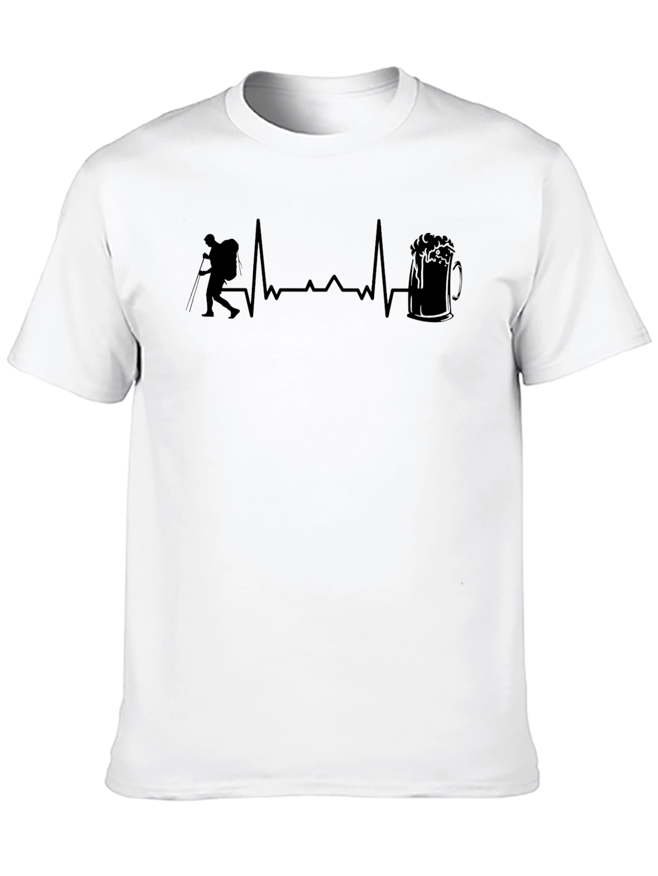 Hiking Heartbeat Beer Lover Black T-Shirt