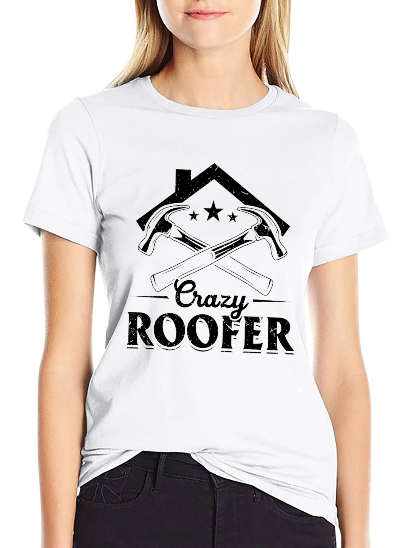 Crazy Roofer T-Shirt - Black Crew Neck Tee