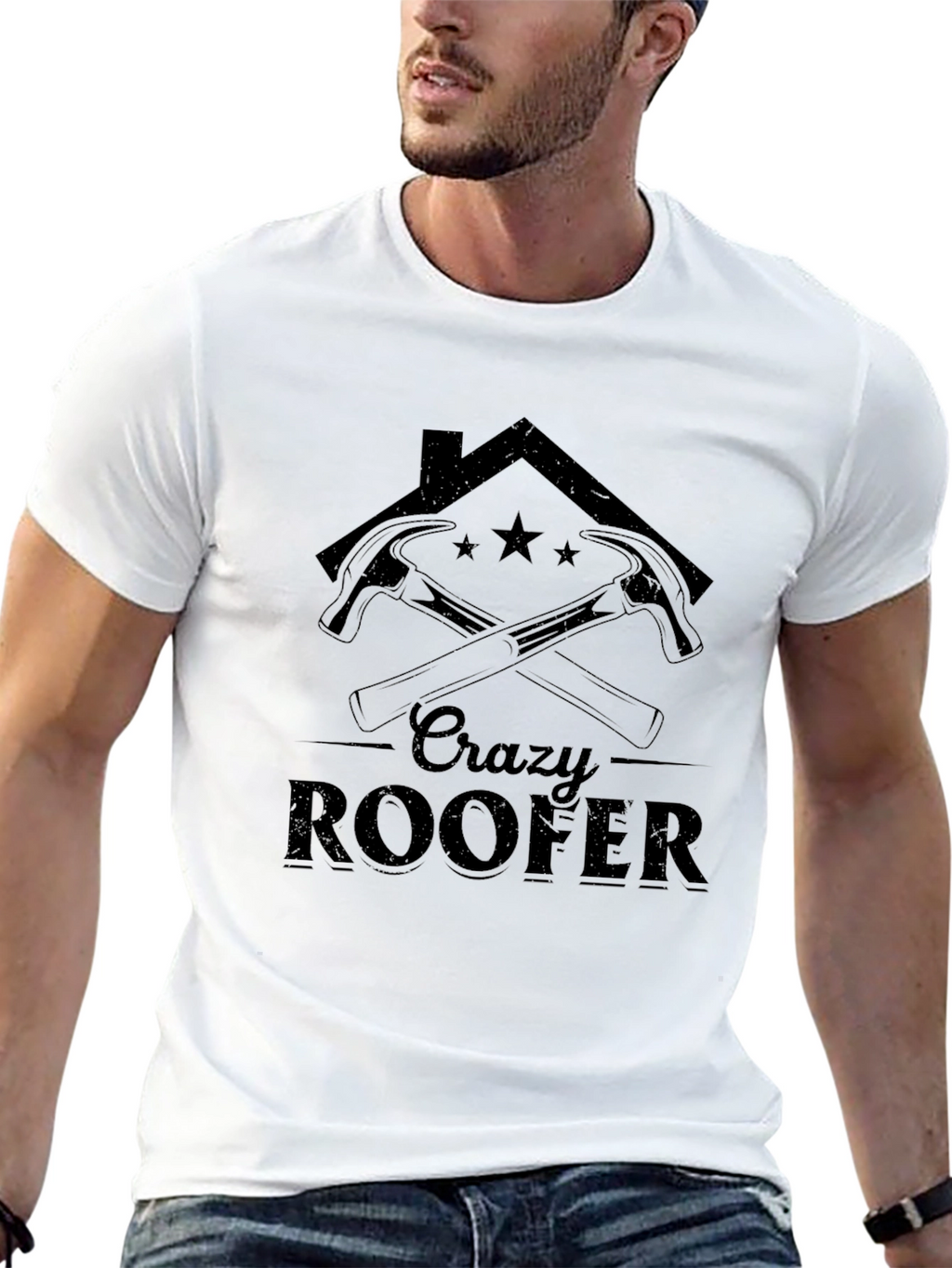 Crazy Roofer T-Shirt - Black Crew Neck Tee