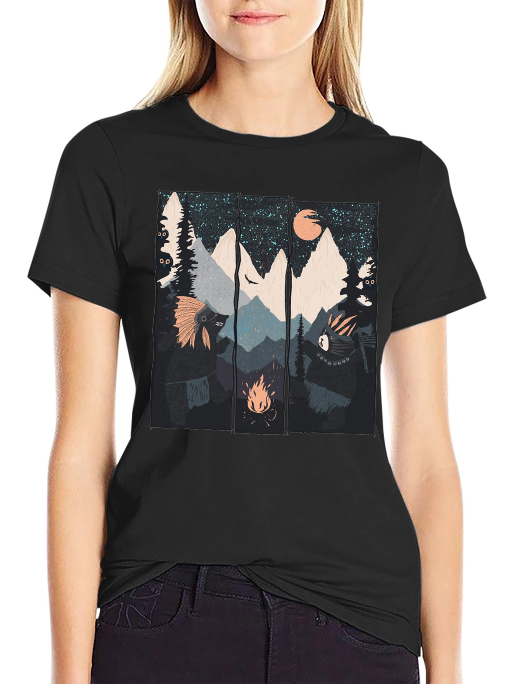 Mountain Campfire Bear Graphic Tee
