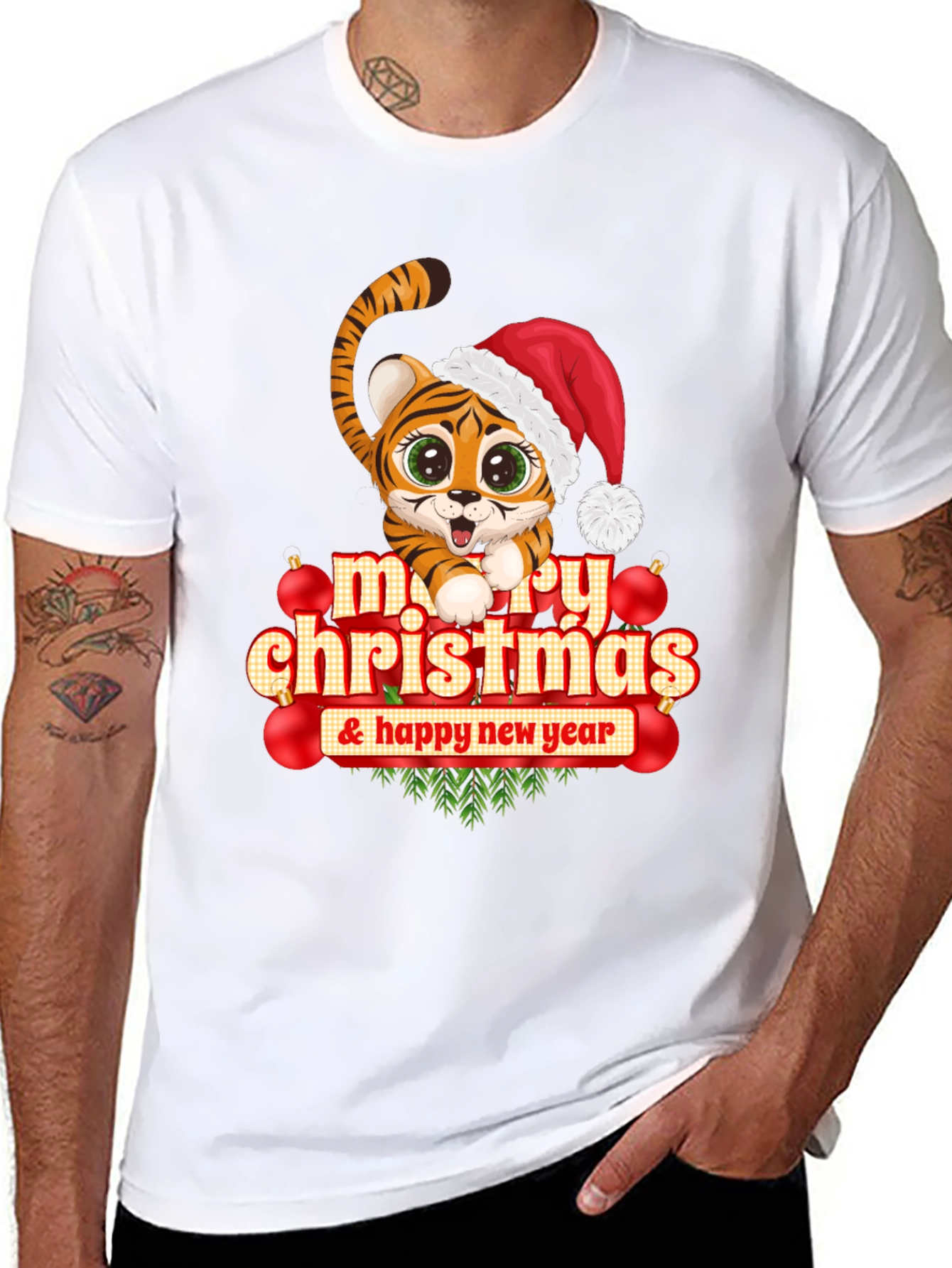 Festive Tiger Graphic Tee - Merry Christmas & Happy New Year