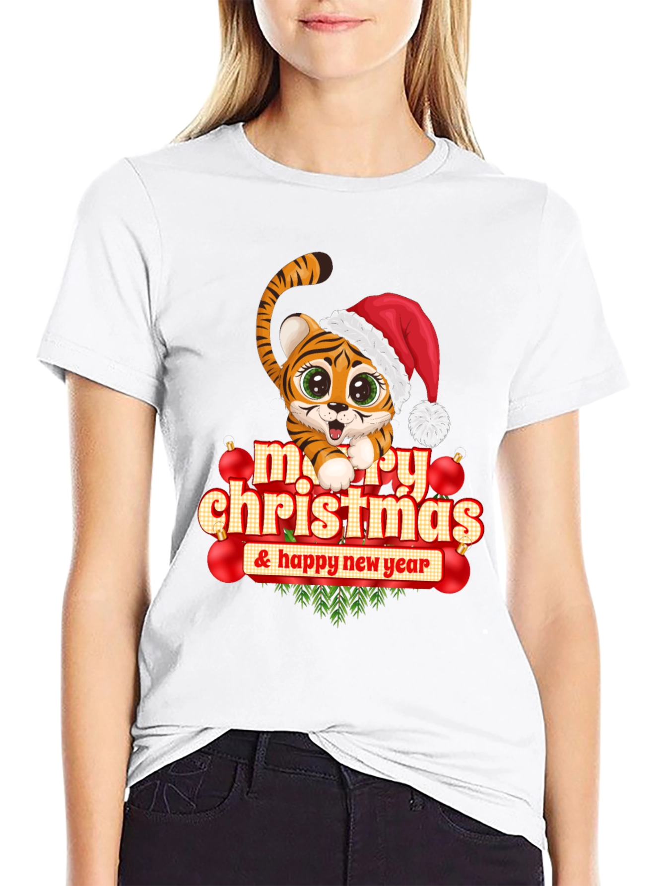 Festive Tiger Graphic Tee - Merry Christmas & Happy New Year