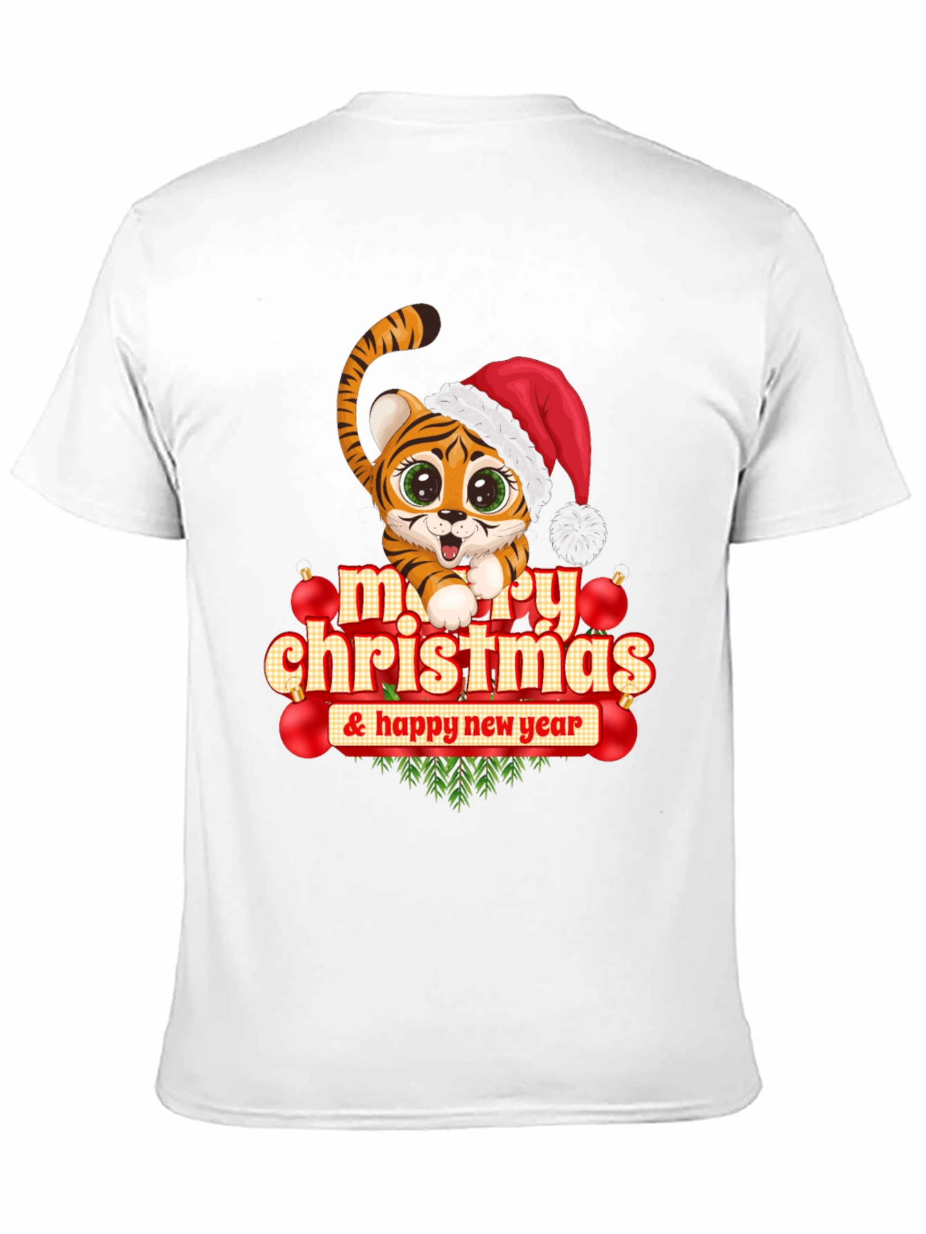 Festive Tiger Graphic Tee - Merry Christmas & Happy New Year