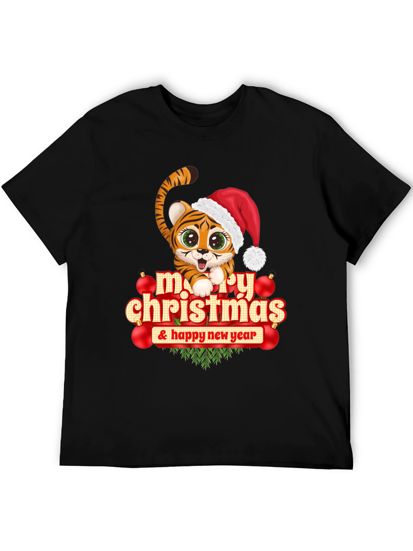 Festive Tiger Graphic Tee - Merry Christmas & Happy New Year