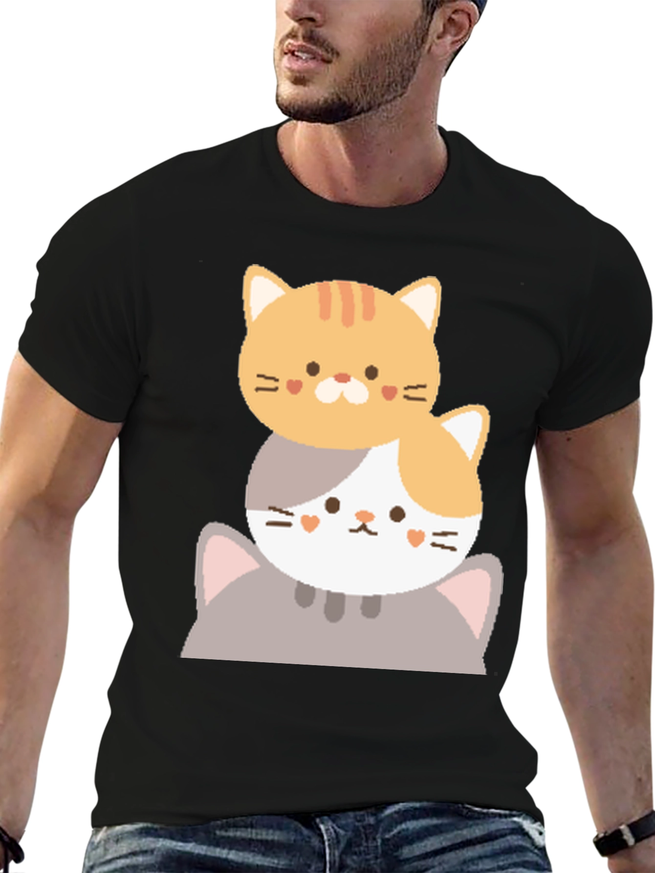 Cute Stacked Cats Graphic T-Shirt