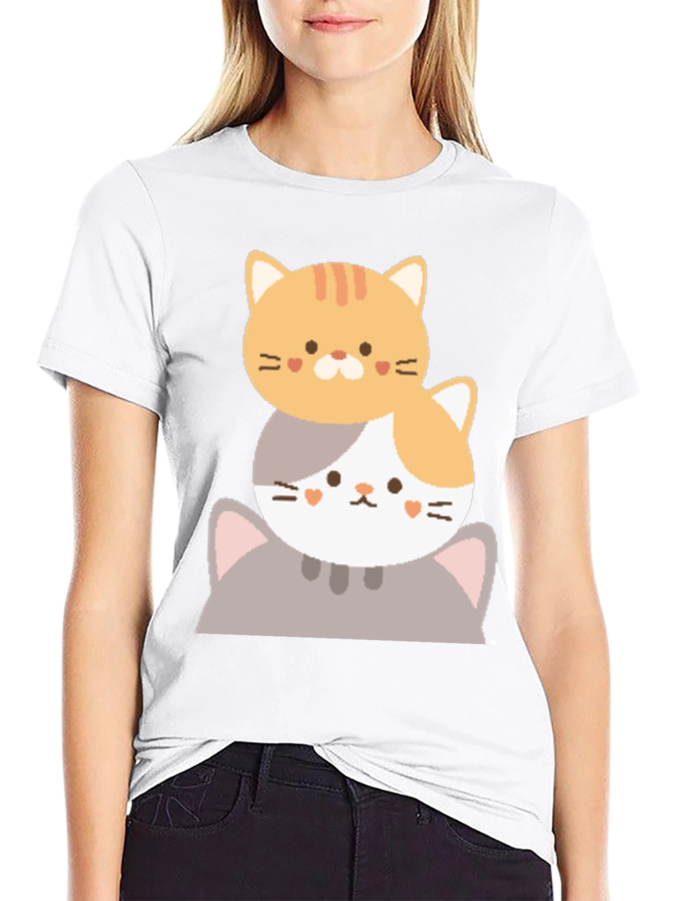Cute Stacked Cats Graphic T-Shirt
