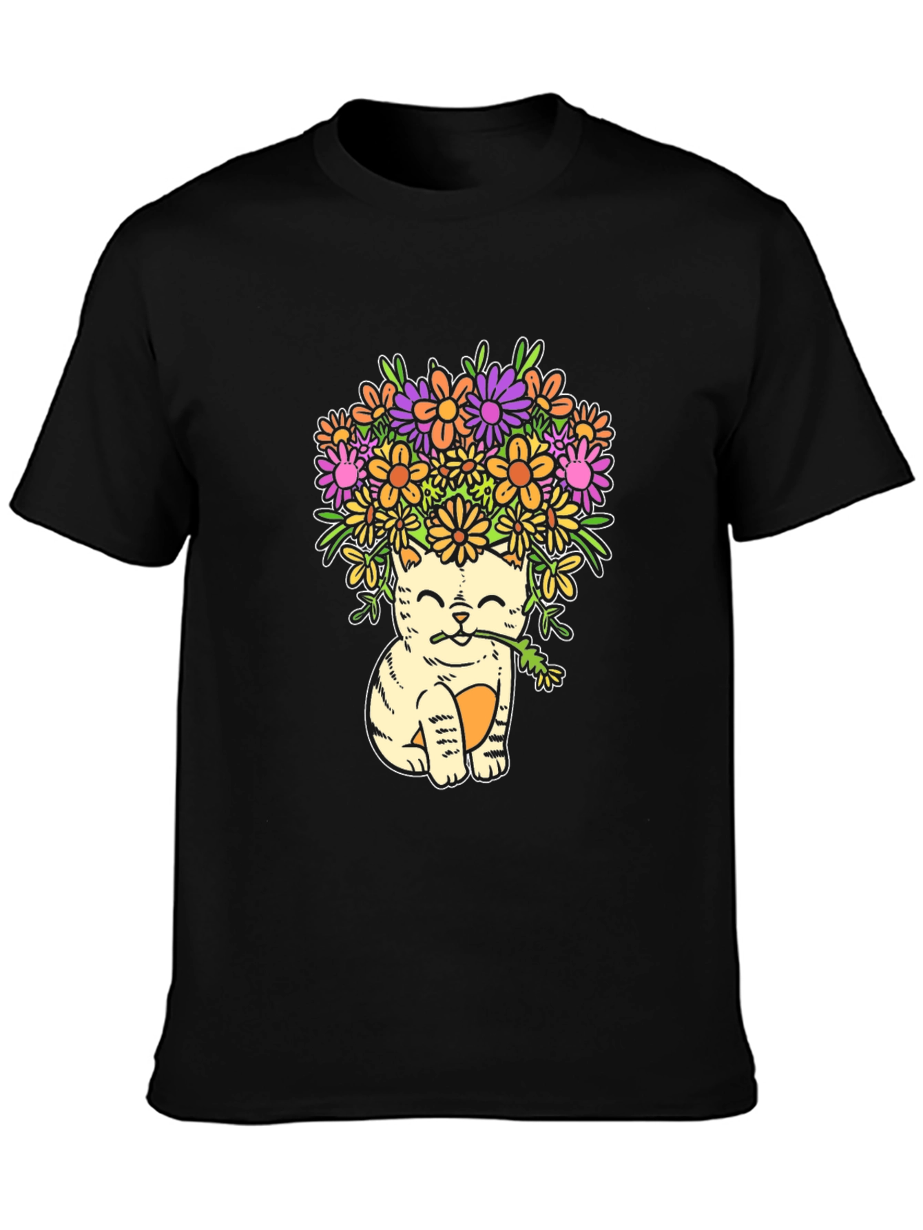 Cat with Flowers Graphic T-Shirt