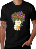 Cat with Flowers Graphic T-Shirt