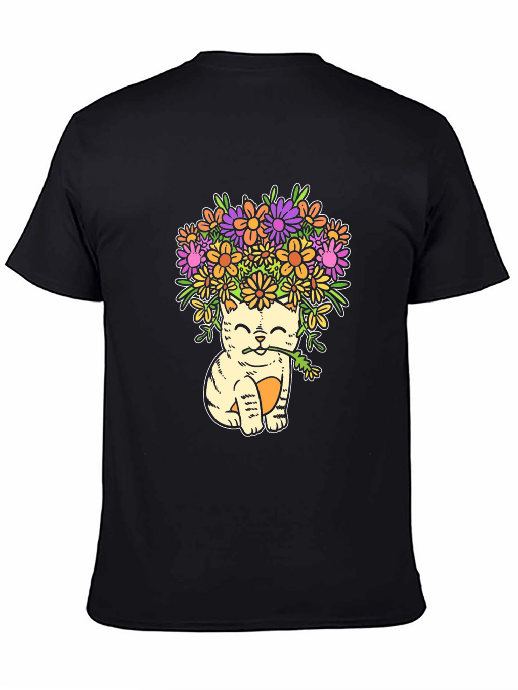 Cat with Flowers Graphic T-Shirt