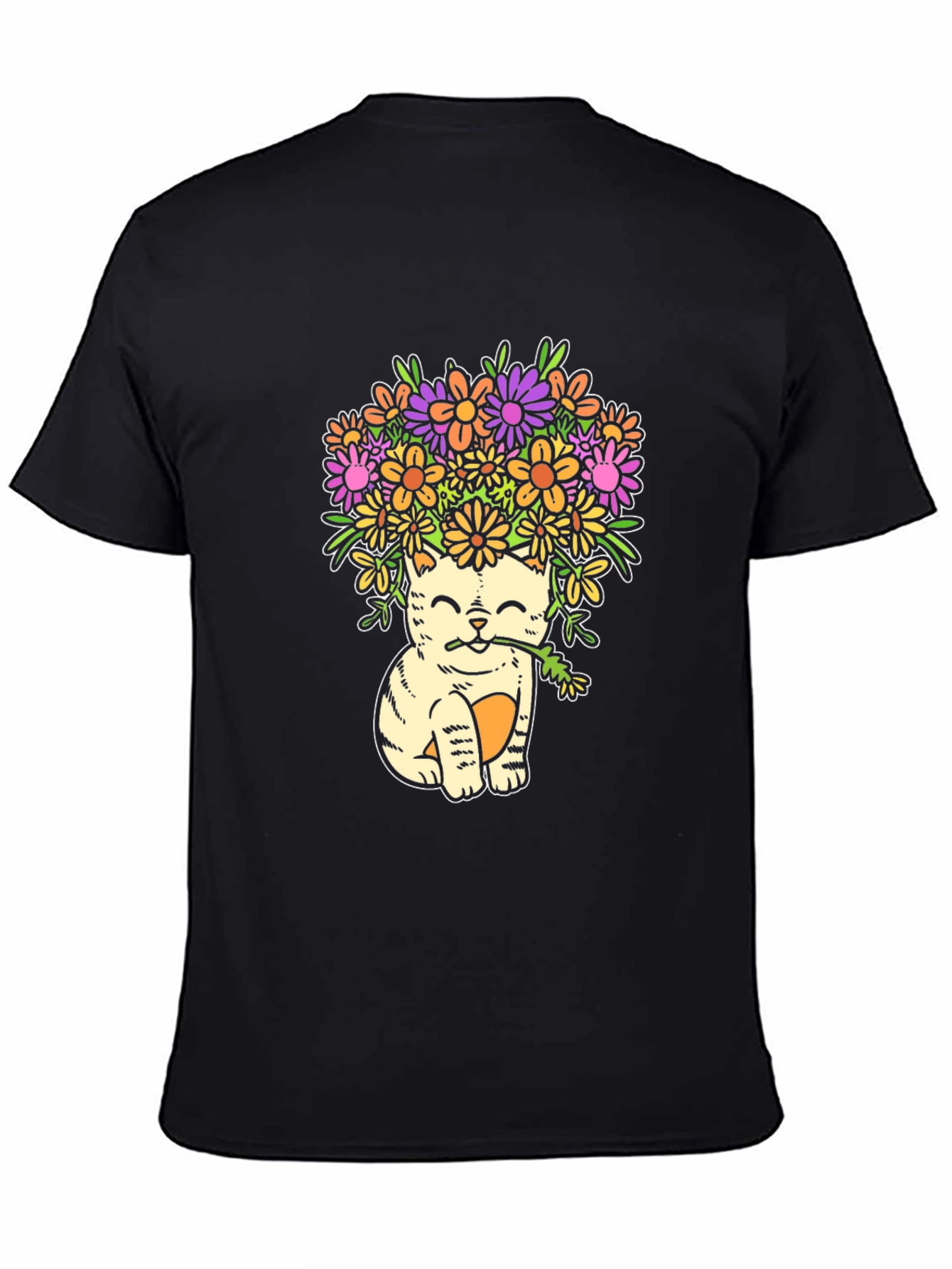 Cat with Flowers Graphic T-Shirt
