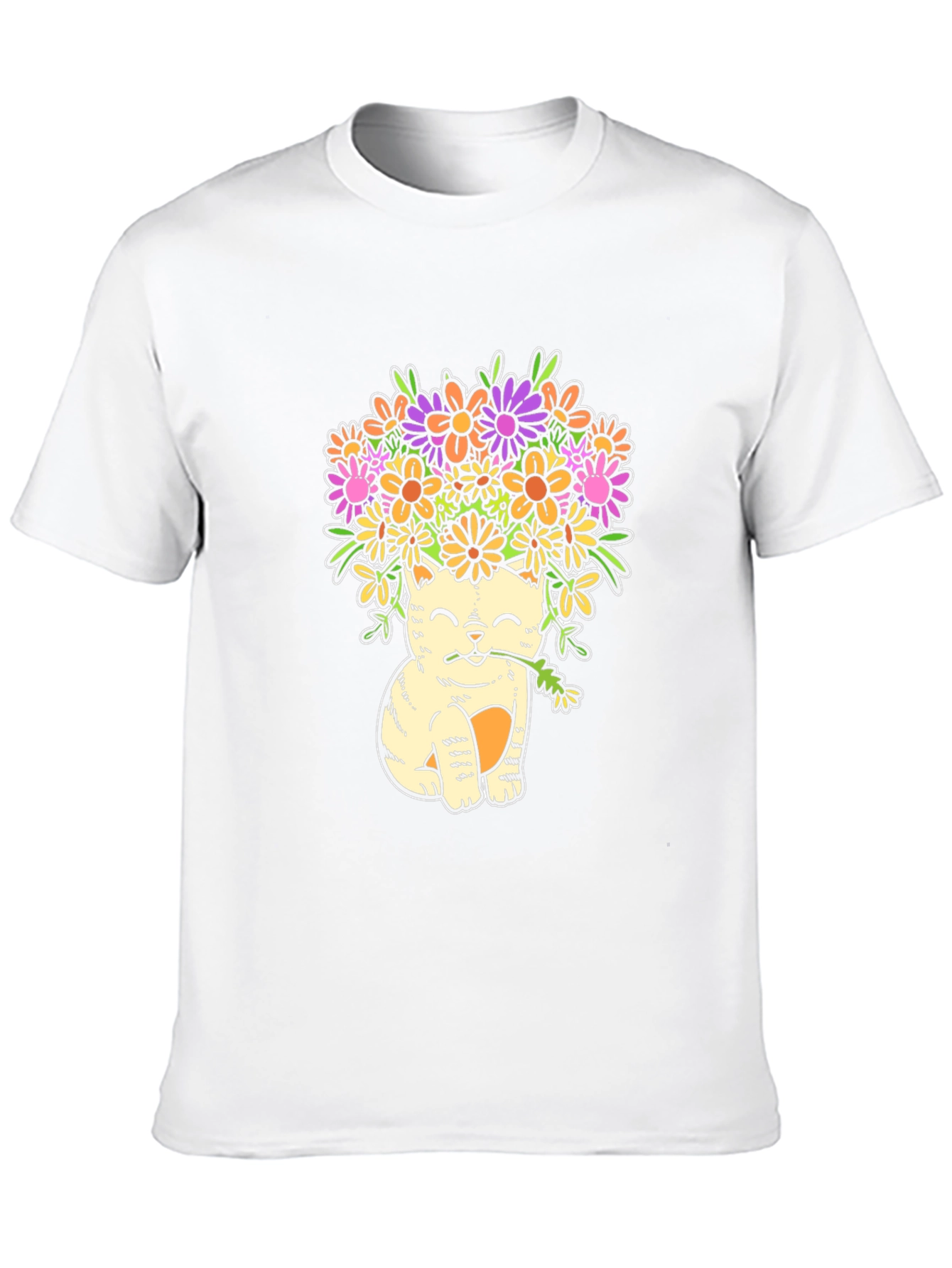 Cat with Flowers Graphic T-Shirt