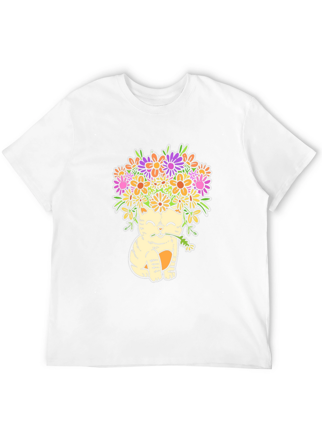 Cat with Flowers Graphic T-Shirt