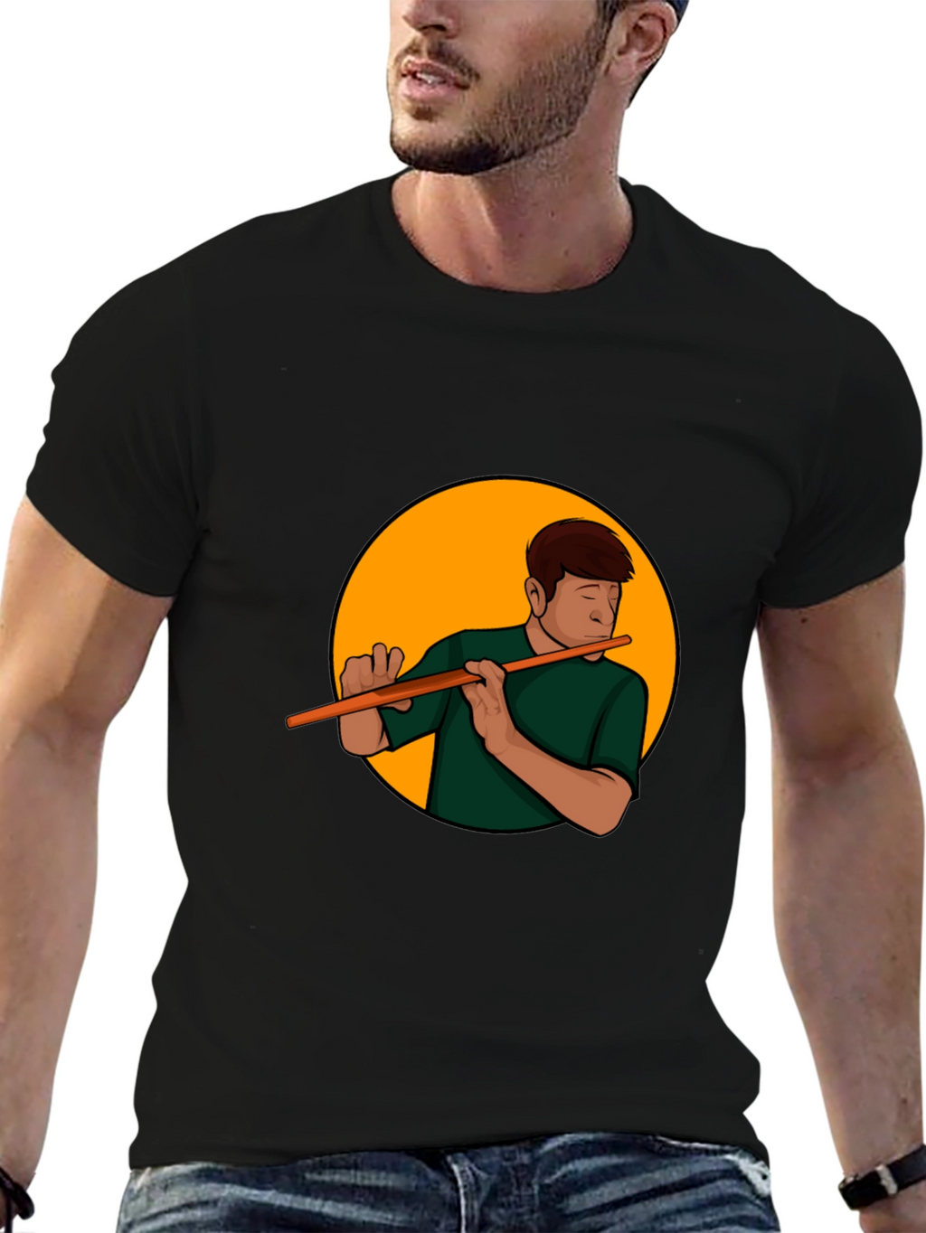Flute Player Graphic Tee - Black Casual Shirt