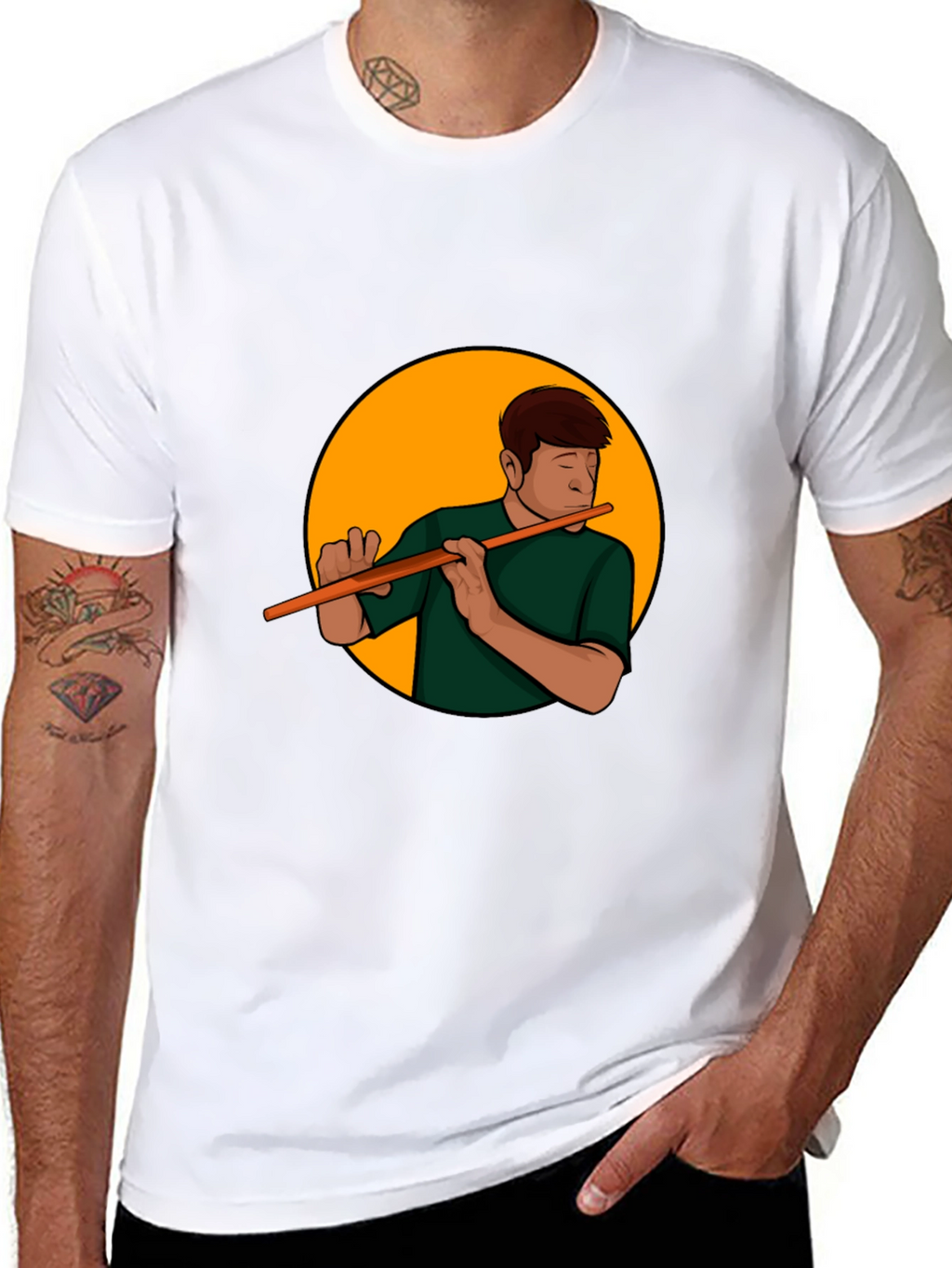 Flute Player Graphic Tee - Black Casual Shirt