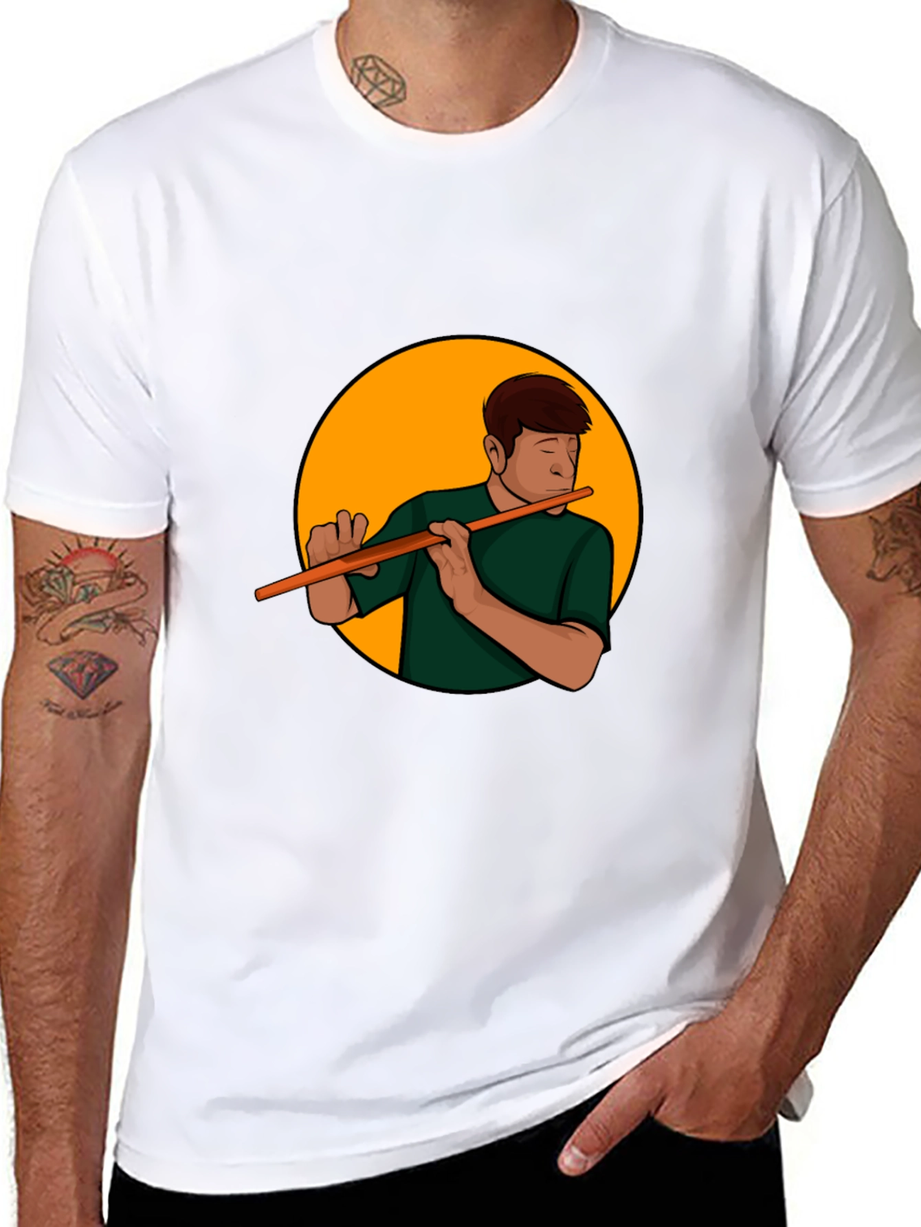 Flute Player Graphic Tee - Black Casual Shirt