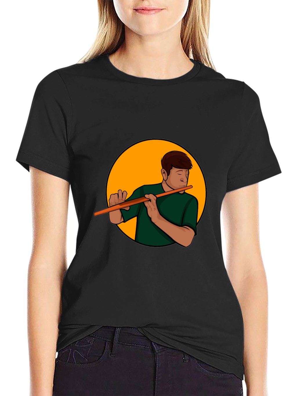 Flute Player Graphic Tee - Black Casual Shirt