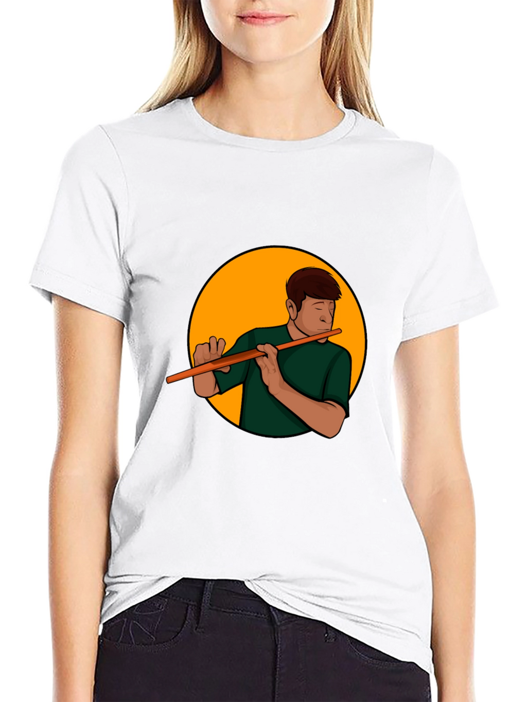 Flute Player Graphic Tee - Black Casual Shirt