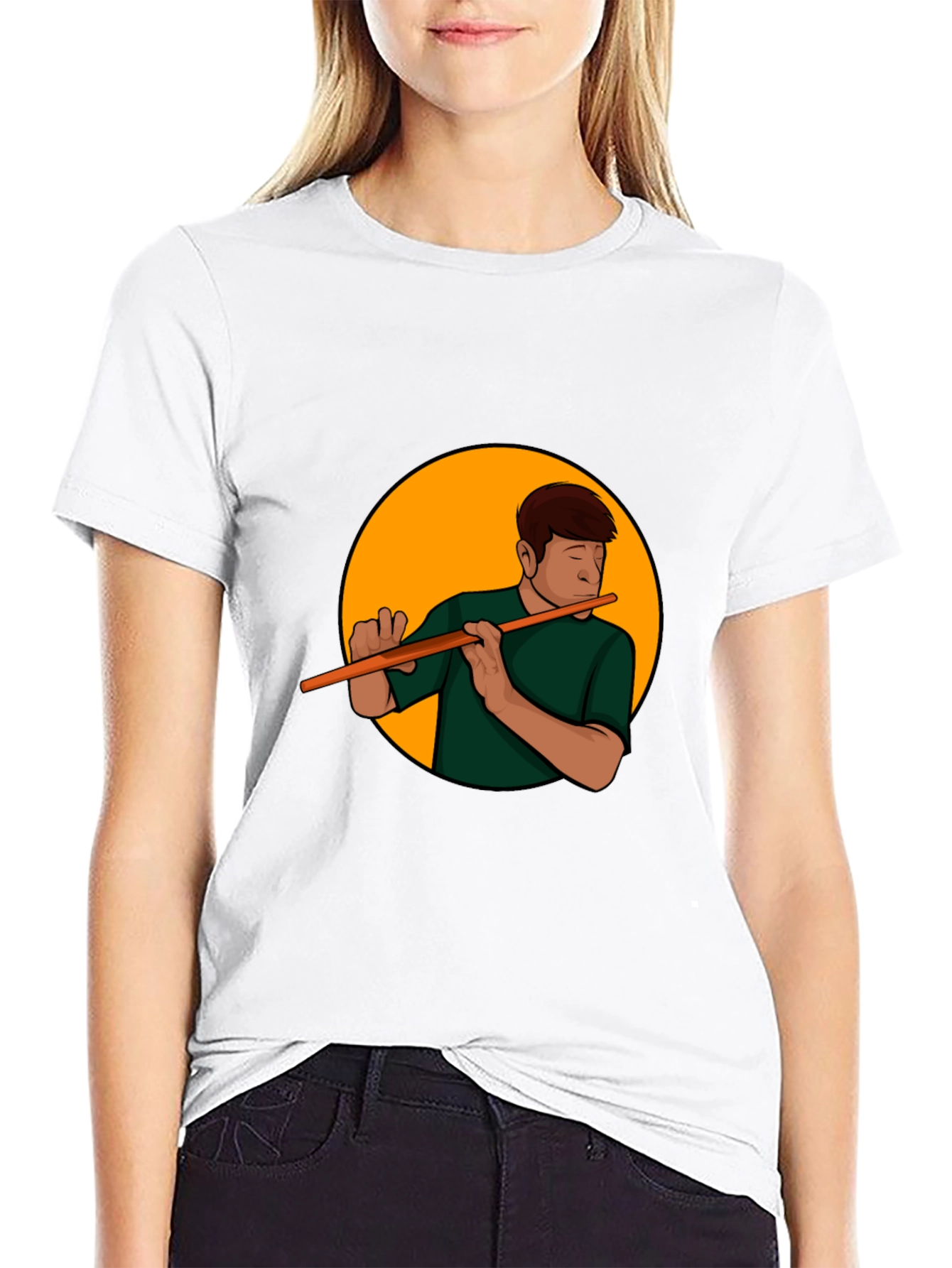 Flute Player Graphic Tee - Black Casual Shirt