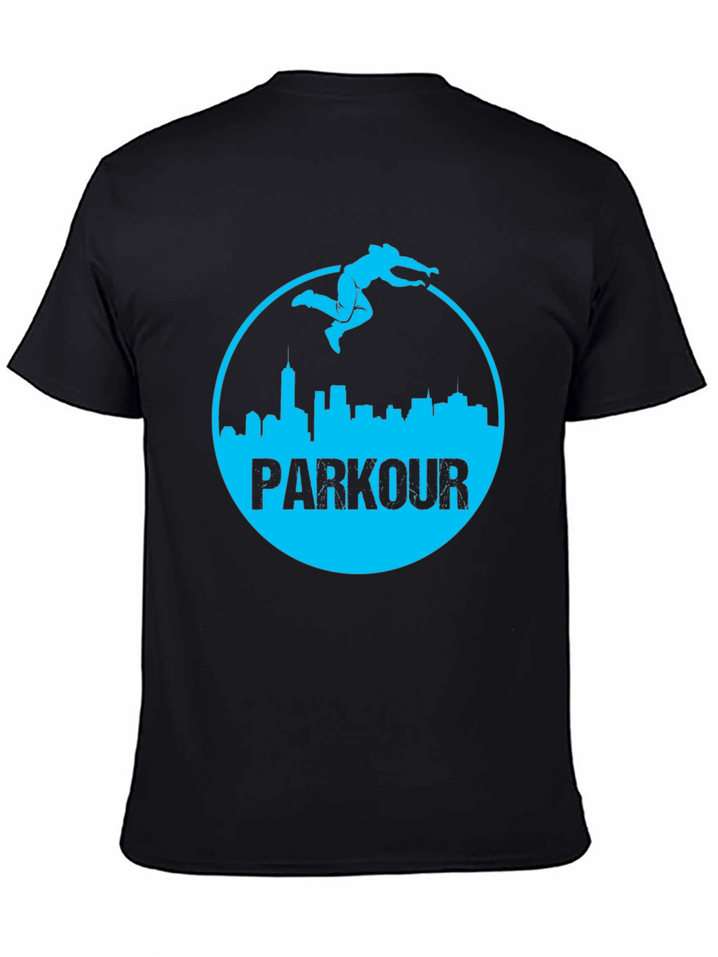 Parkour Cityscape Graphic Tee - Black Cotton Blend
