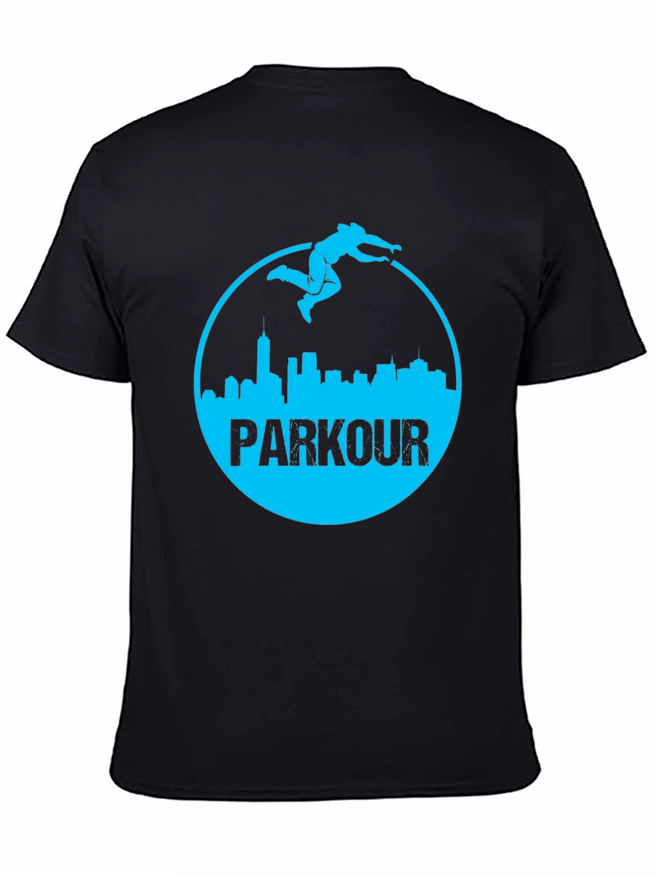 Parkour Cityscape Graphic Tee - Black Cotton Blend
