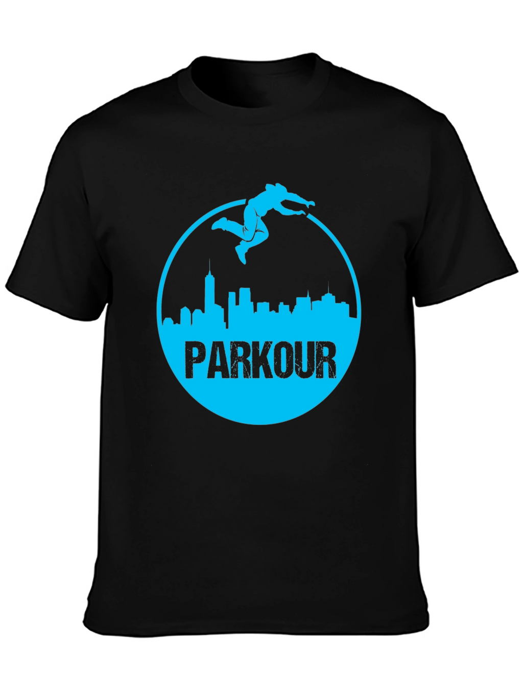Parkour Cityscape Graphic Tee - Black Cotton Blend