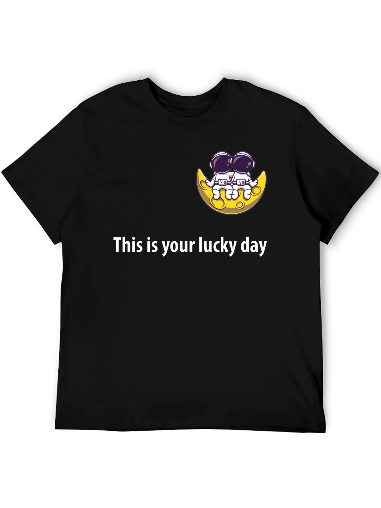 Lucky Day Astronauts on the Moon Black T-Shirt