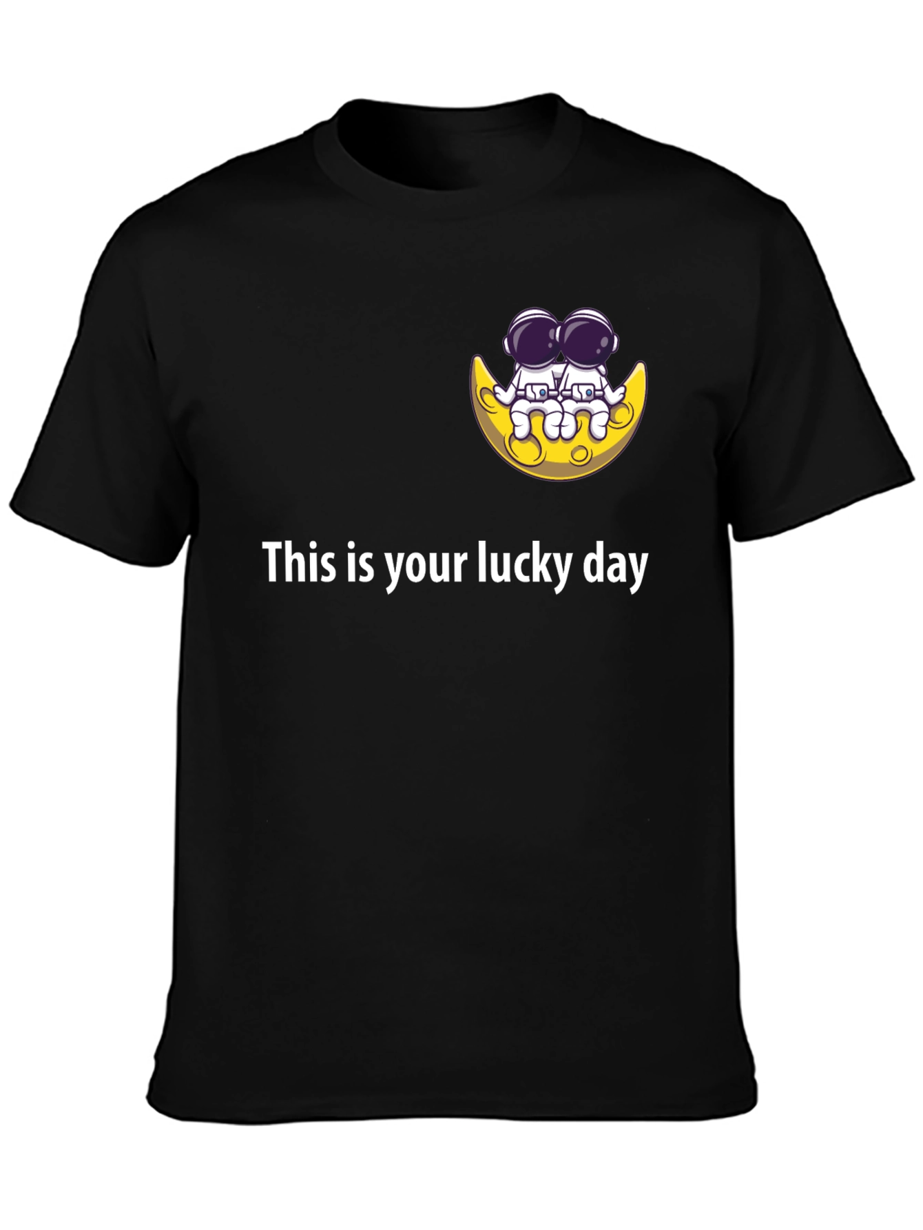 Lucky Day Astronauts on the Moon Black T-Shirt