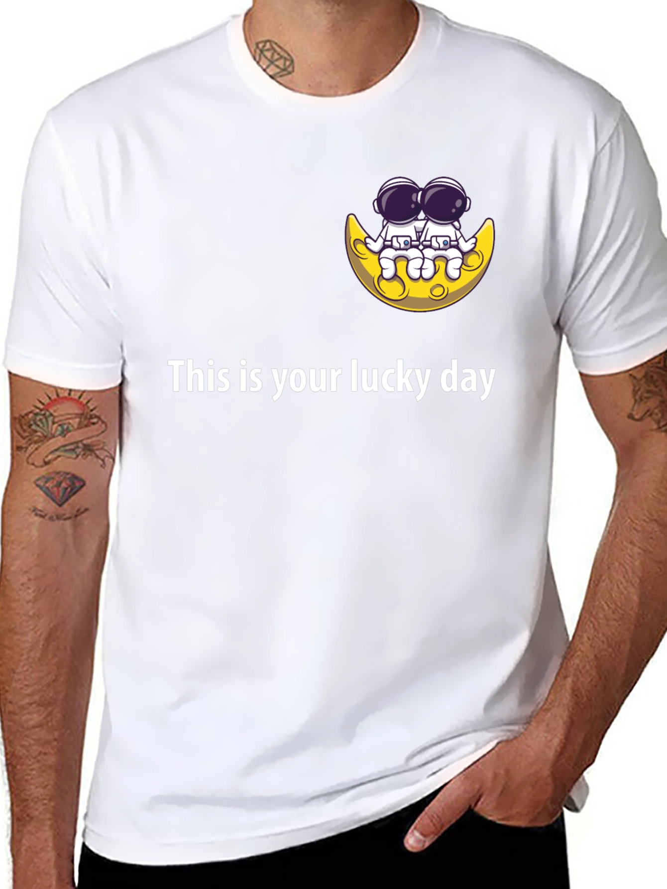 Lucky Day Astronauts on the Moon Black T-Shirt