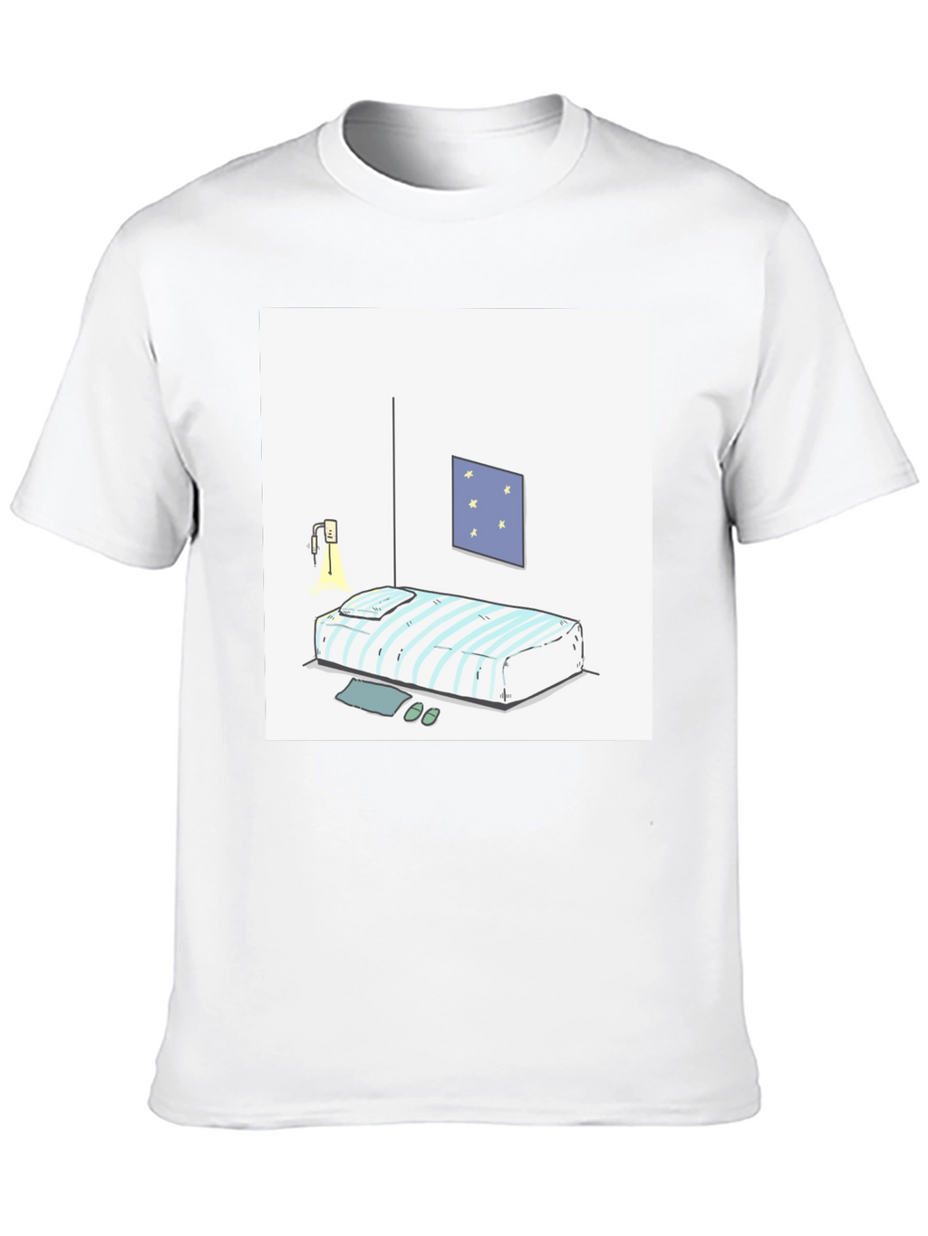 Striped Bed Cartoon Graphic Black Tee