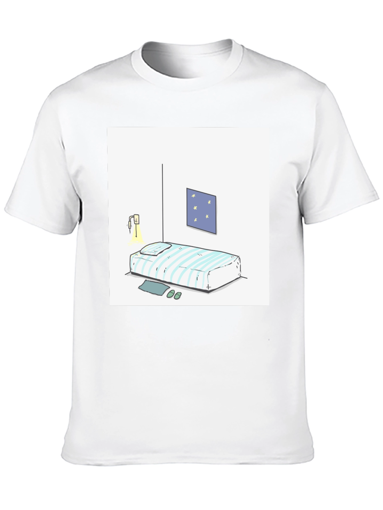 Striped Bed Cartoon Graphic Black Tee