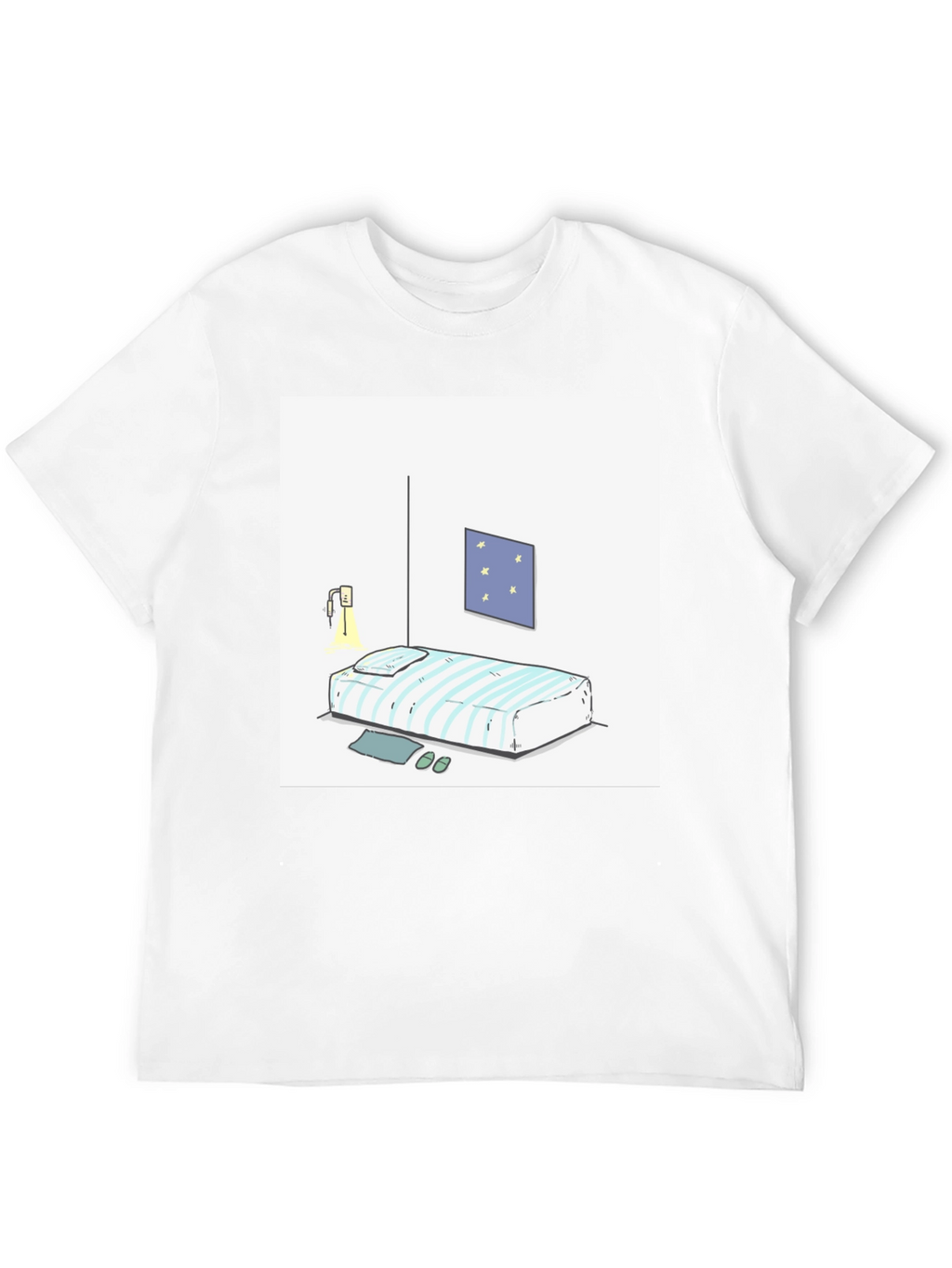 Striped Bed Cartoon Graphic Black Tee