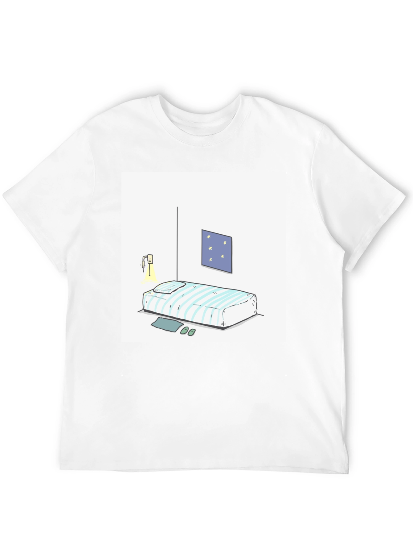 Striped Bed Cartoon Graphic Black Tee