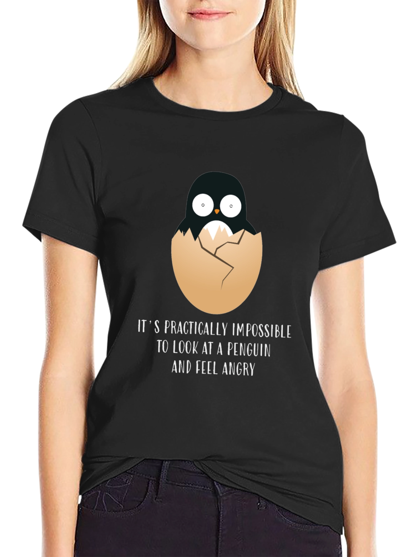 Penguin in Egg Funny T-Shirt - Impossible to Feel Angry