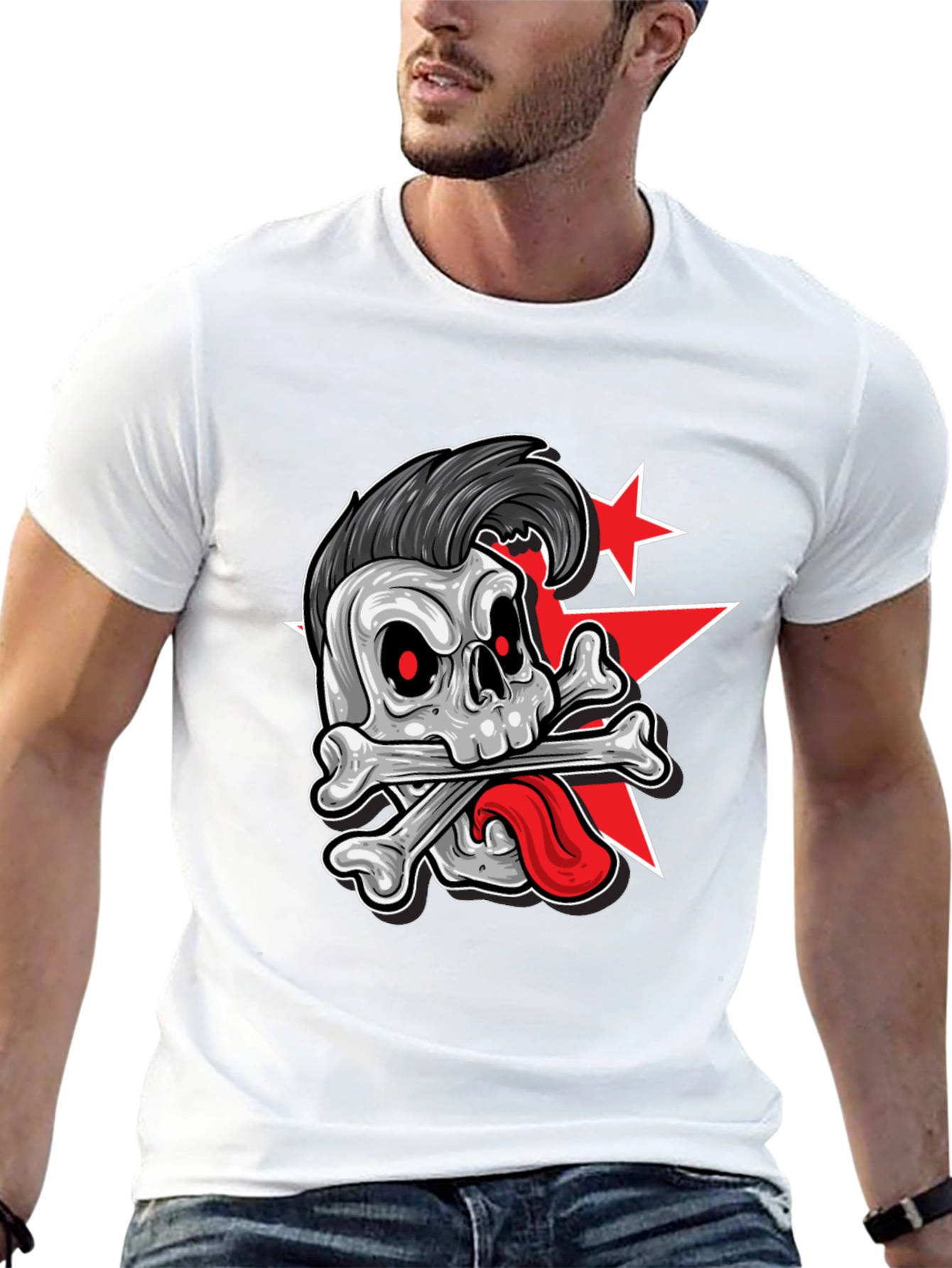 Skull & Crossbones Graphic Tee - Punk Style T-Shirt