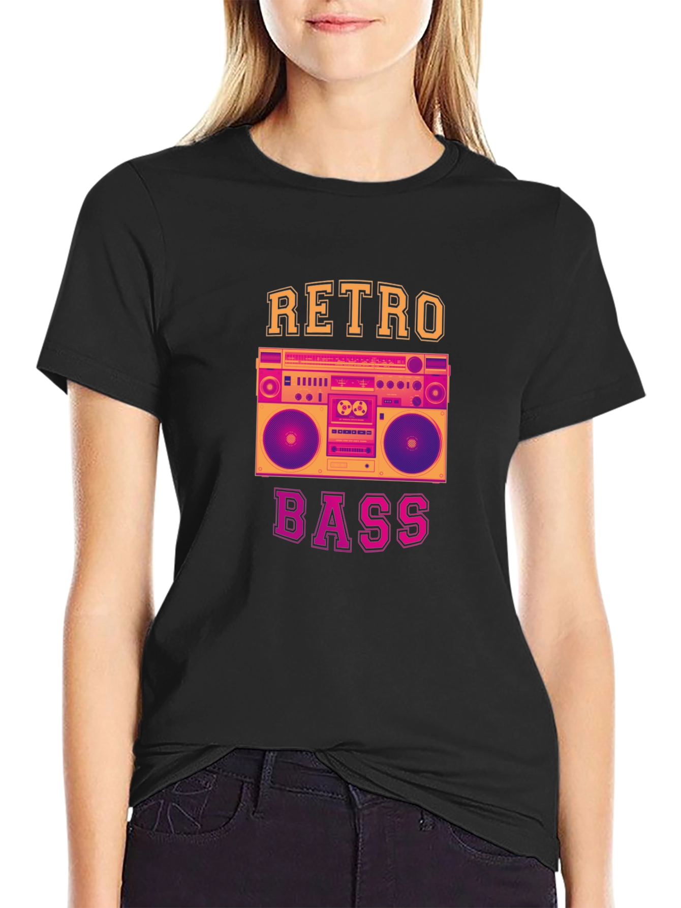 Retro Bass Graphic T-Shirt - Vintage Boombox Design