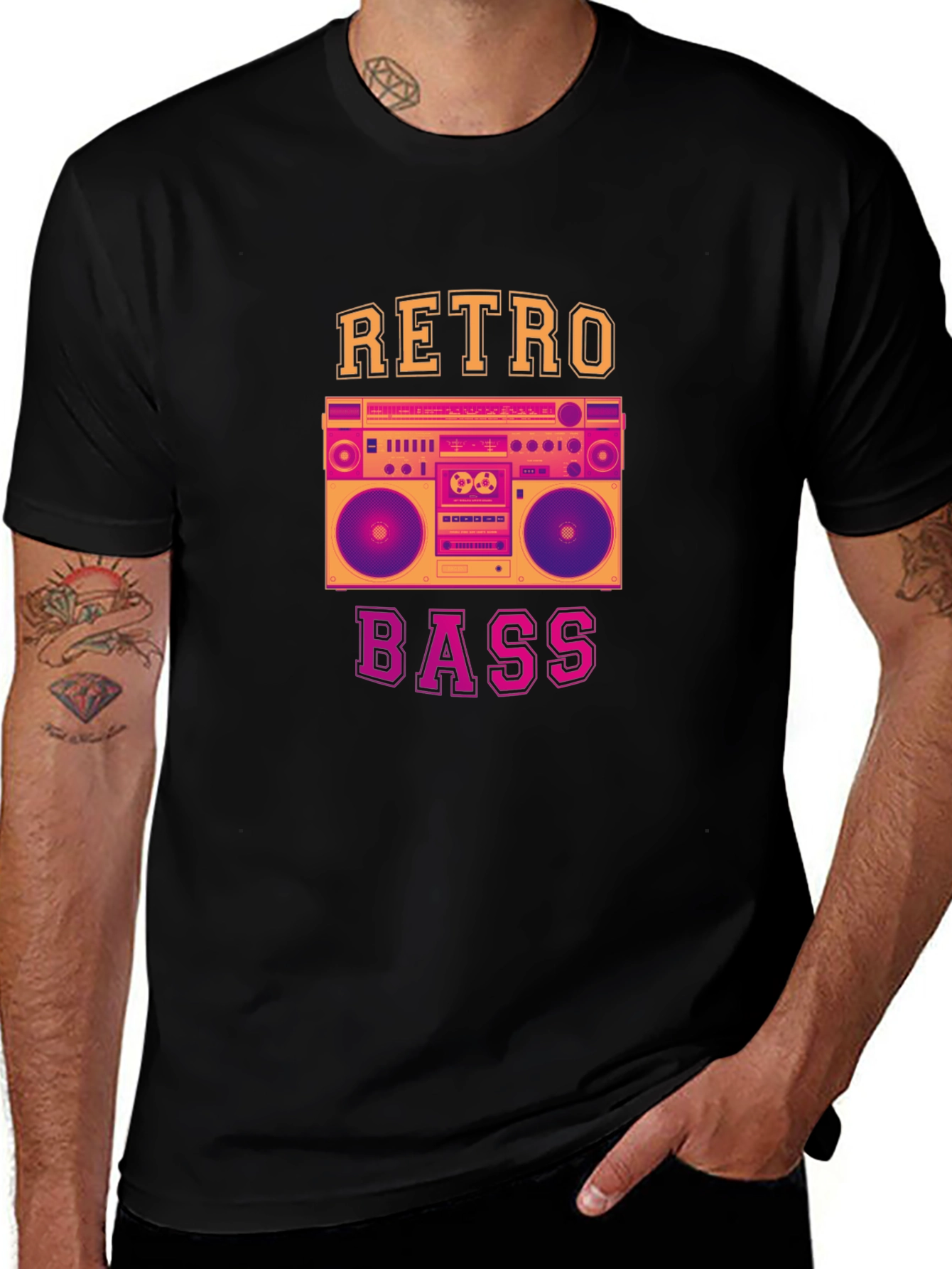 Retro Bass Graphic T-Shirt - Vintage Boombox Design